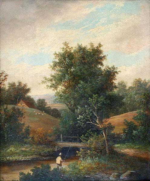 William Yates Fisherman on the River Bank oil painting picture